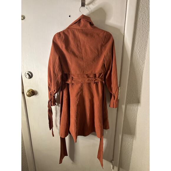 Brown Double Breasted Capelet Trench Coat S NEW Classic Retro Glam Preppy Retro - Picture 7 of 11